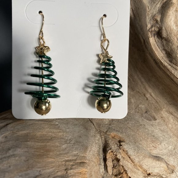 Christmas Tree Earrings W/Gold Star - Picture 3 of 6